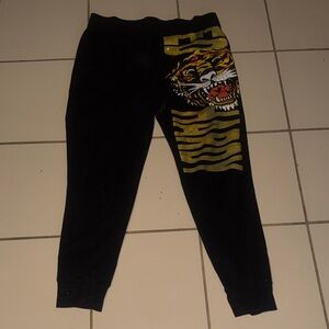 Ed Hardy Black Track Joggers with Gold & Multicolor Tiger Graphic
